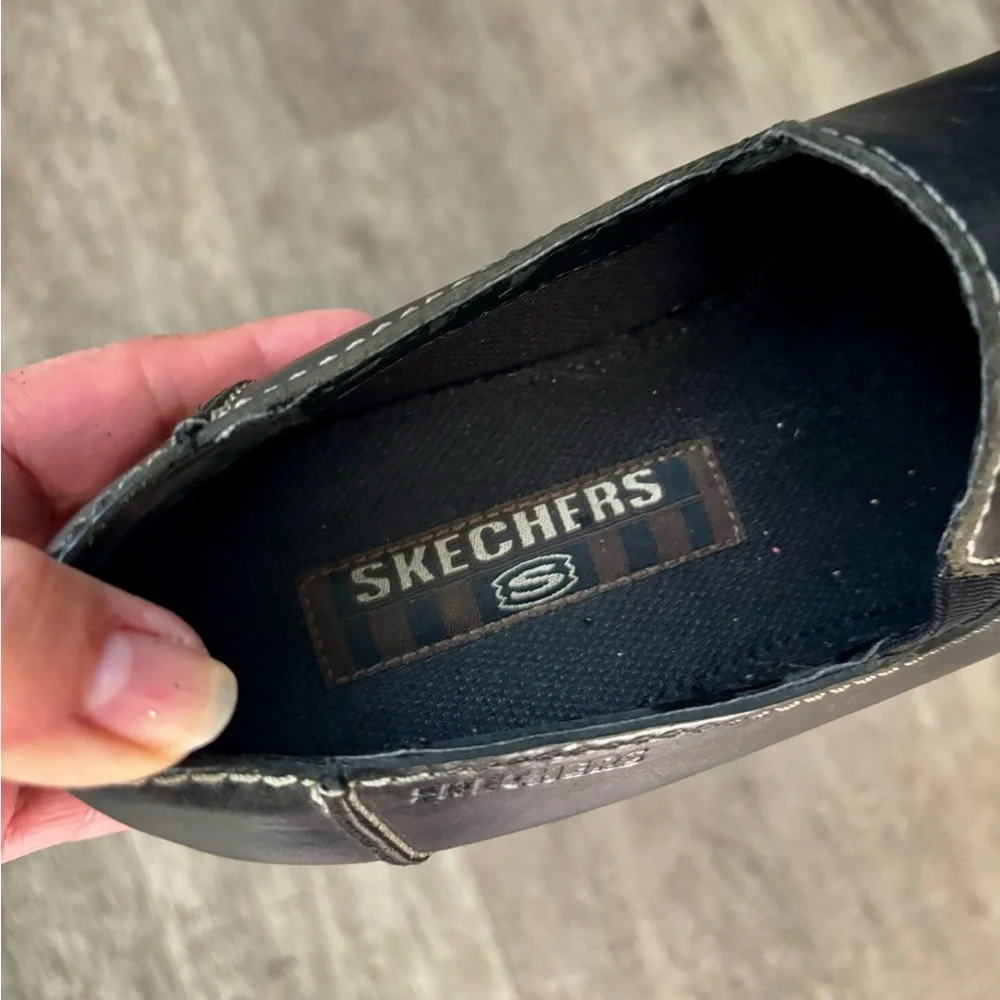 Vintage Y2K Sketchers Chunky Heel  Shoes Black Leather 7.5